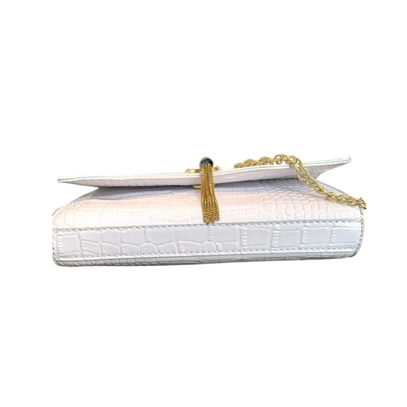 Yves Saint Laurent Gold and White Crocodile Clutch with Chain - Picture 3 of 6
